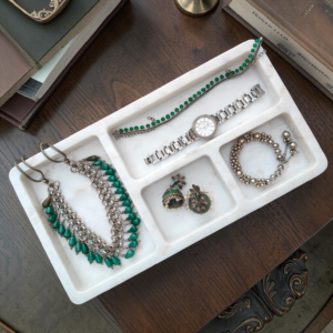 Handcrafted White Marble Jewelry Tray – Elegant Vanity & Catchall Organizer