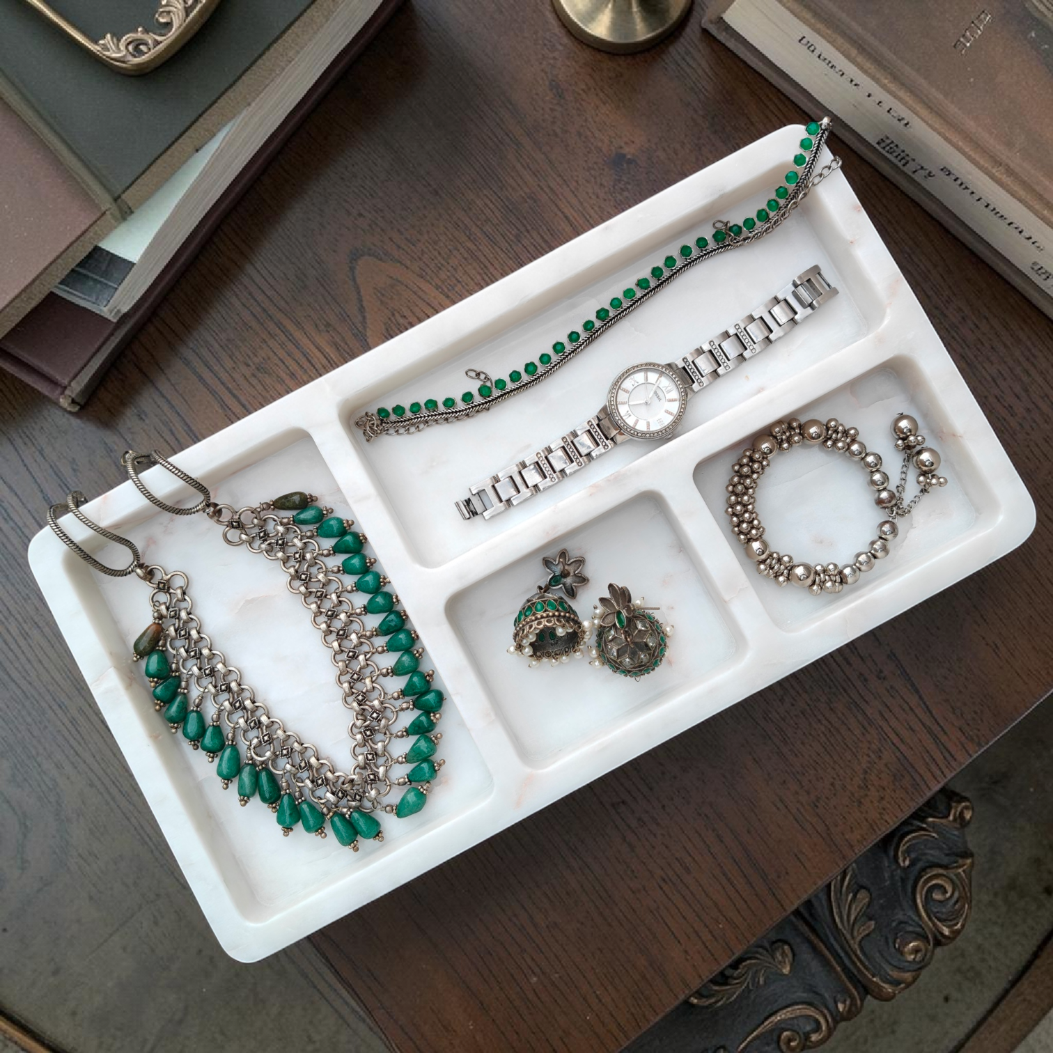 Handcrafted White Marble Jewelry Tray – Elegant Vanity & Catchall Organizer
