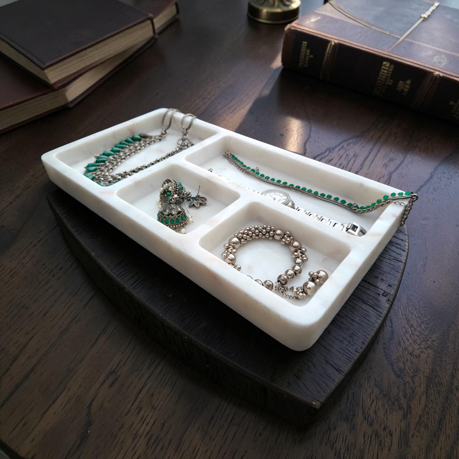Handcrafted White Marble Jewelry Tray – Elegant Vanity & Catchall Organizer - Image 6