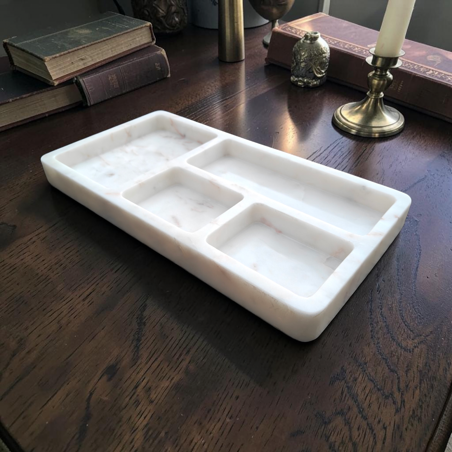 Handcrafted White Marble Jewelry Tray – Elegant Vanity & Catchall Organizer - Image 9