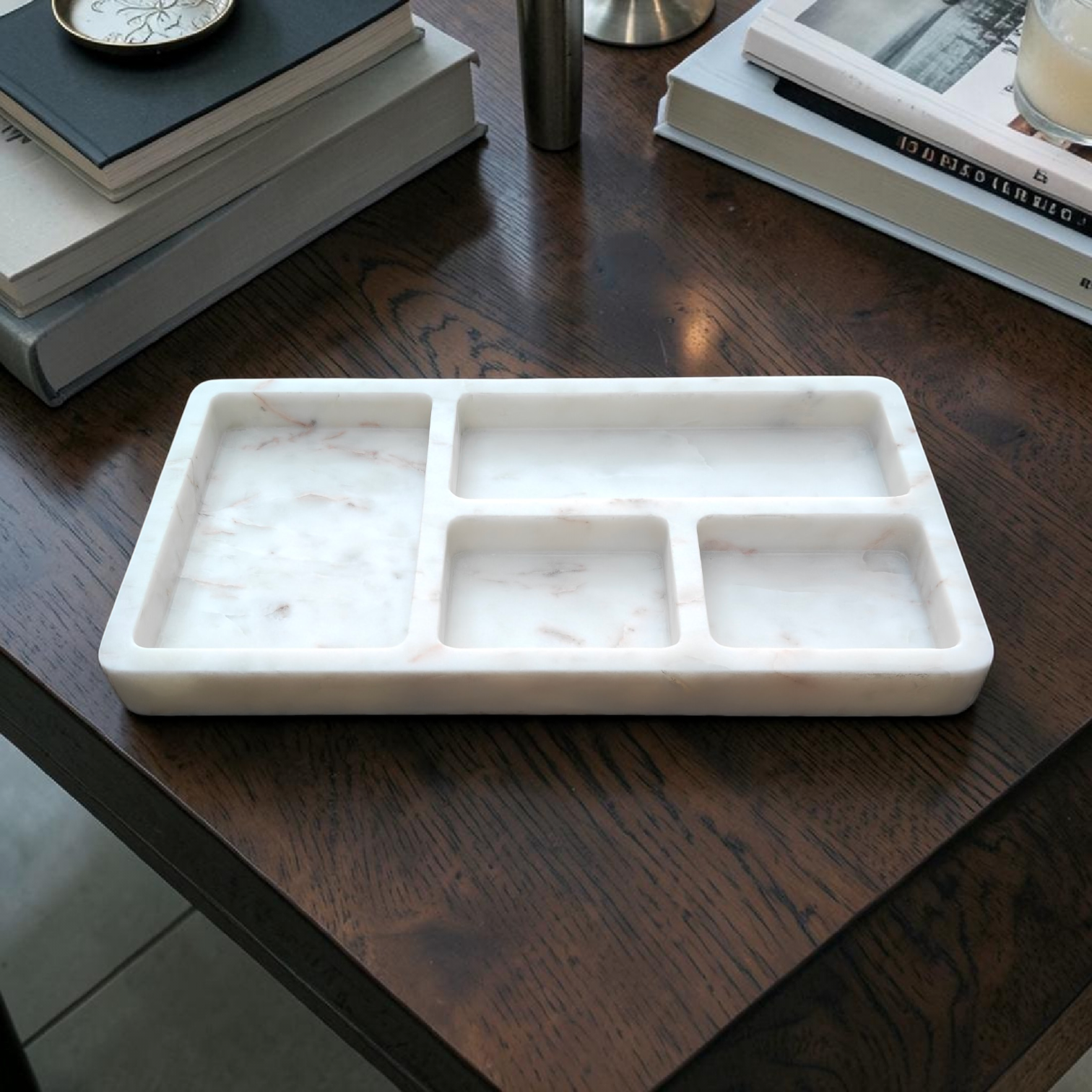 Handcrafted White Marble Jewelry Tray – Elegant Vanity & Catchall Organizer - Image 10