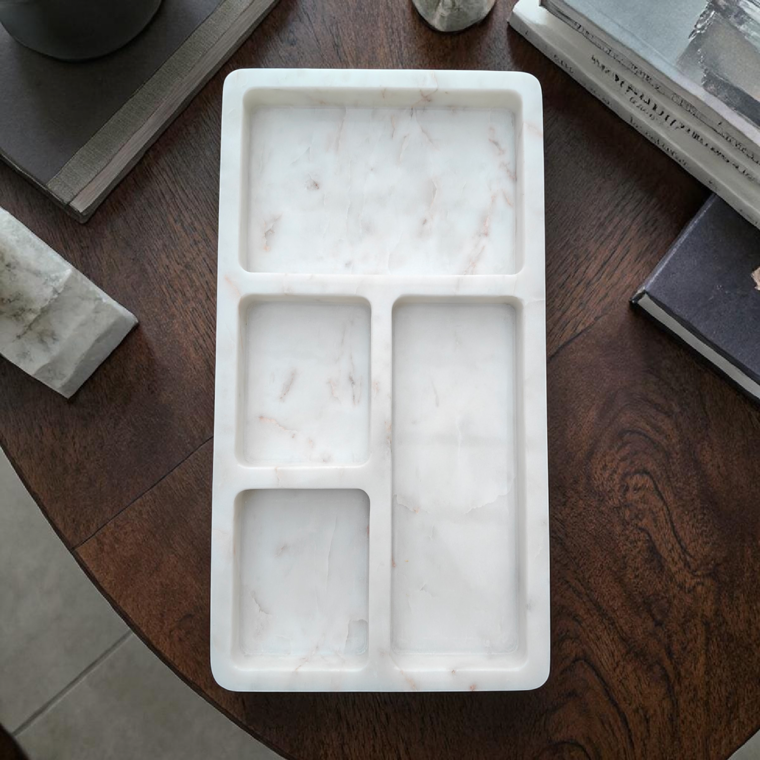 Handcrafted White Marble Jewelry Tray – Elegant Vanity & Catchall Organizer - Image 11