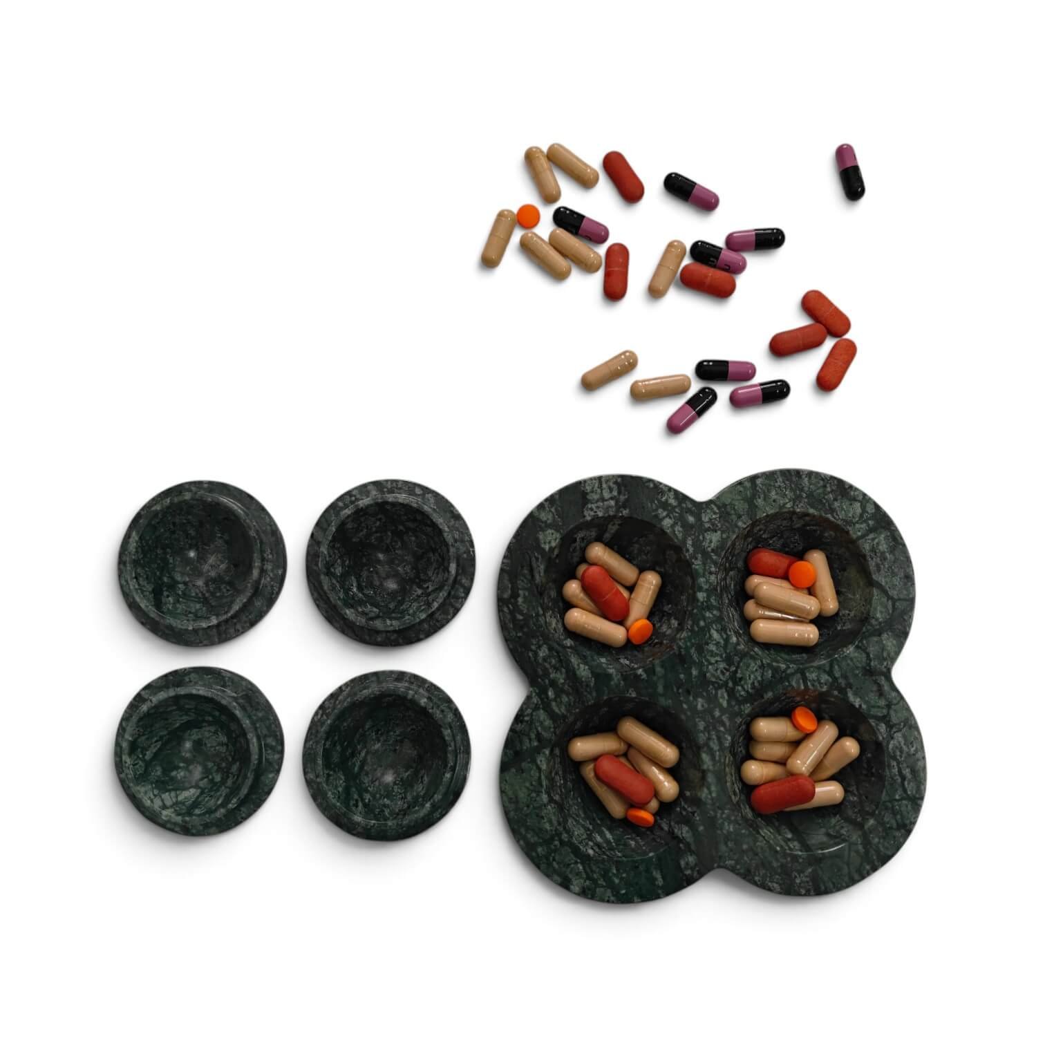 Green marble pill box with four compartments