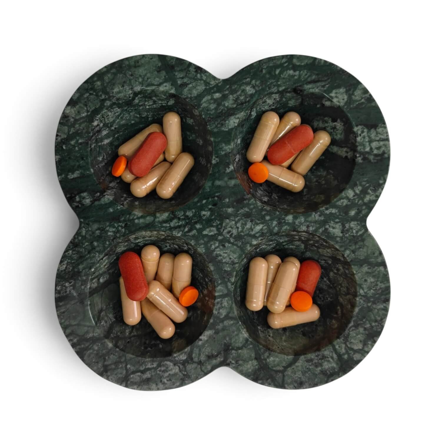 Handmade green marble four compartment pill organizer