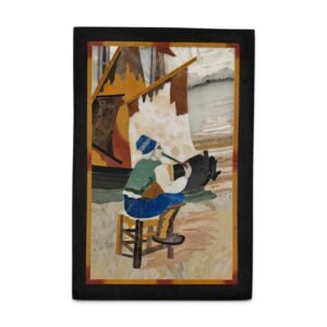 Marble inlay flute player painting handmade natural stone artwork