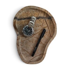 Handcrafted Rainforest marble tray with organic oval shape