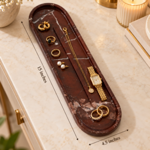 Cherry Red marble tray handmade with organic elongated shape